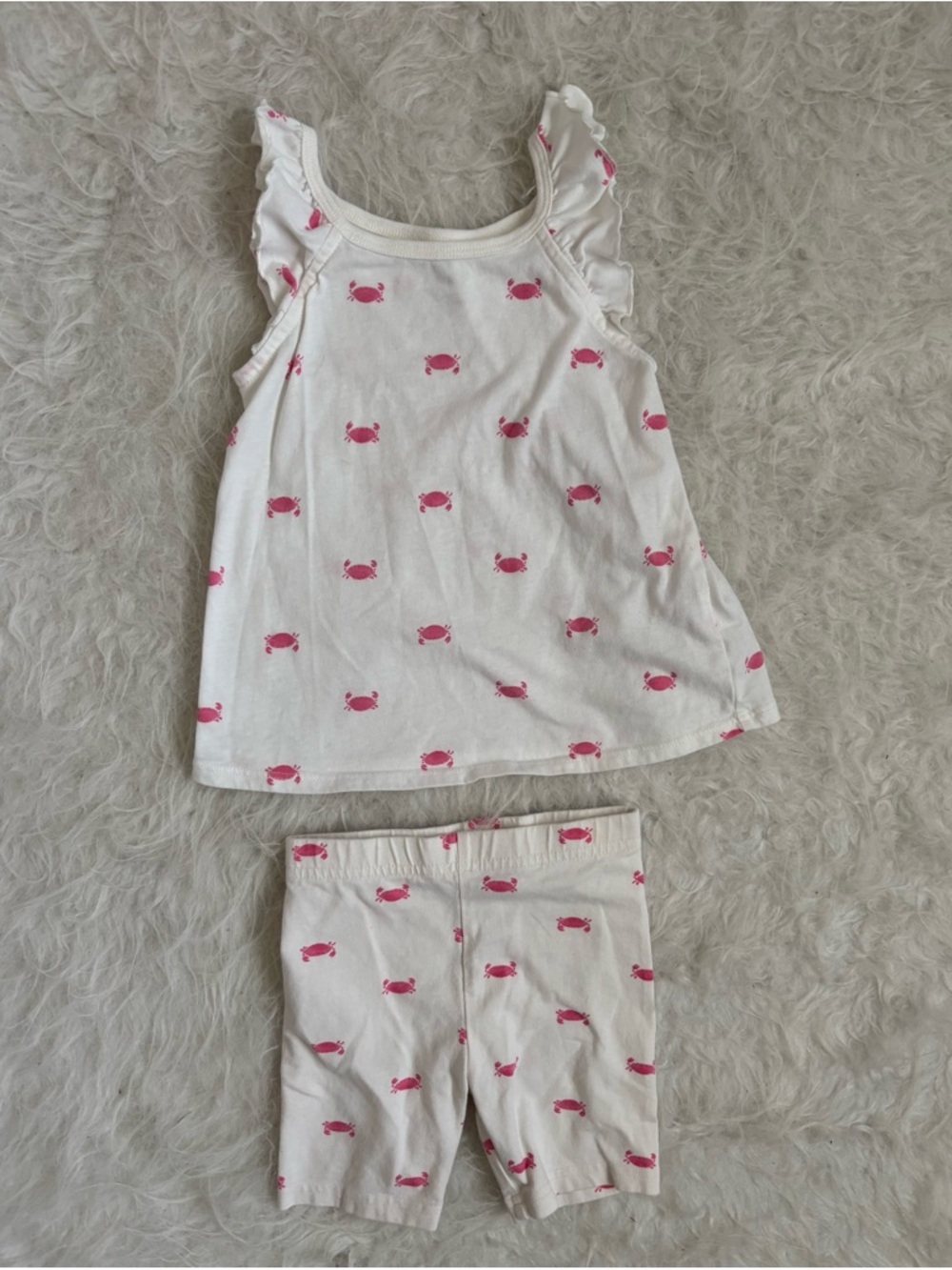 Carter's Girls’ White and Pink Crab Summer Set, Ruffle Tank & Biker Shorts